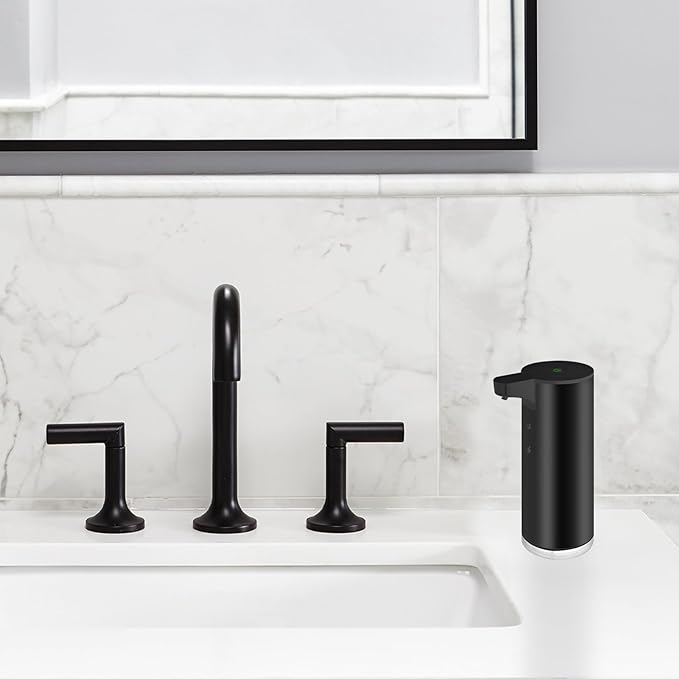 Automatic Soap Dispenser Stainless Steel with Sensor Infrared Soap Dispenser Electric IPX5 Waterproof USB-C Charging Motion Sensor for Kitchen & Bathroom (Black Foam)