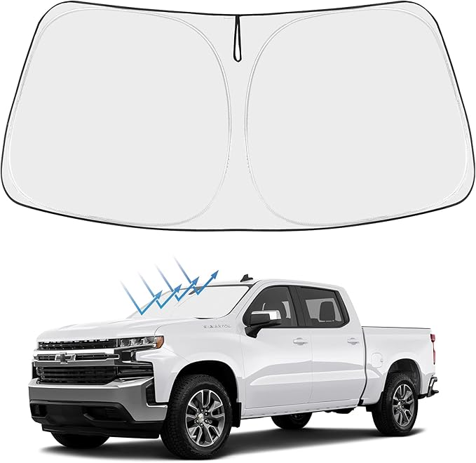 Proadsy 2025 Upgrade Windshield Sun Shade Custom Fit Chevy Silverado 1500 2Dr 4Dr 2019-2024 2025 4-Layer Foldable Front Sunshade Protector Sun Visor Blocks UV Rays Keep Car Cooler Accessories