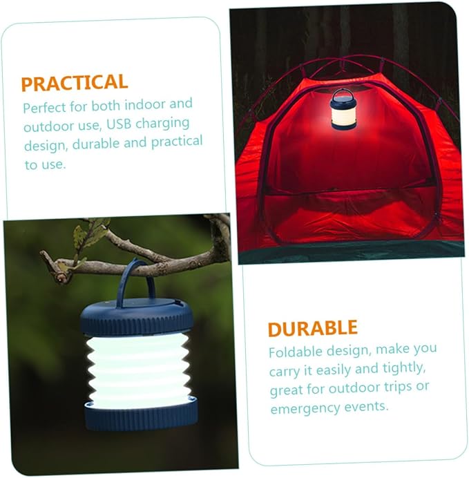 Foldable Portable Tent Lamp USB Rechargeable Outdoor Camping Light for Hiking Backpacking Emergency with Hanging Design and Lightweight Blue