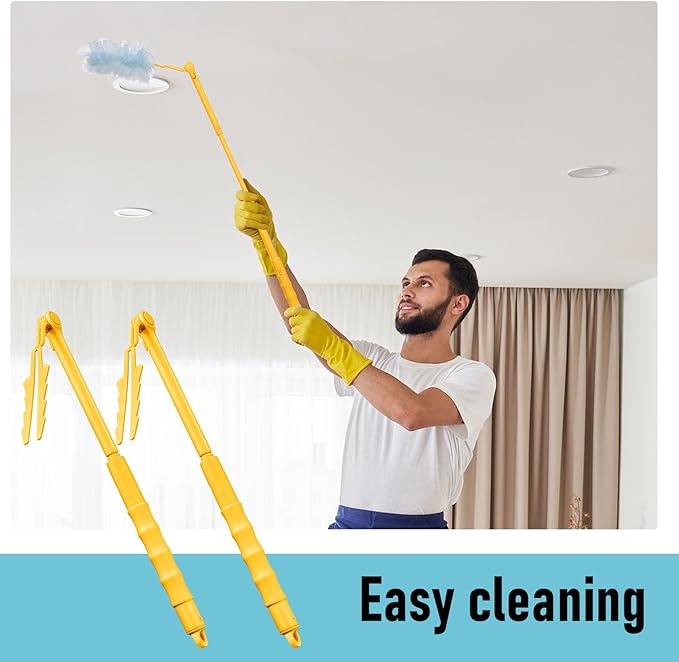 4 Pcs 3 ft Replacement Handles Compatible with Swiffer Duster Refill Adjustable Length Handles Duster Refill Extended Handle Removal Duty (Yellow)