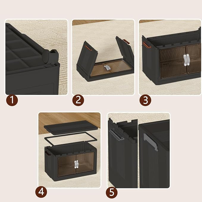 Collapsible Storage Bins with Lids Black Stackable Plastic Organizers for Clothes, Decor, Craft Supplies & Home Storage (3 racks, 9 gal/rack)