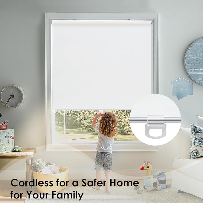 Cordless 100% Blackout Roller Shades for Windows,UV Protection Pull Down Shades,Room Darkening Door Blinds Thermal Insulated Fabric for Home Office and Bedroom(19" W x 72" H,White)