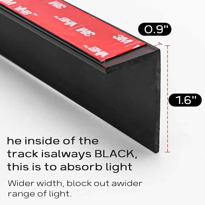 100% Blackout PVC Light Blocking Strip for Window Shades and Blinds Both Sides Tracks for Blackout Shades Easy to Install for BedroomGreat for Bedroom Nursery (L-Shaped Black-2pcs, 58.5")