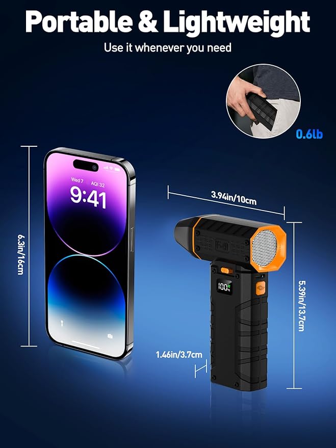 Compressed Air Duster 130000RPM Electric Duster with LED Light, 100 Gear Adjustable Rechargeable Cordless Air Blower Cleaning Tool for Keyboard,Electronic Devices,Car, Christmas Gifts for Men (Orange)