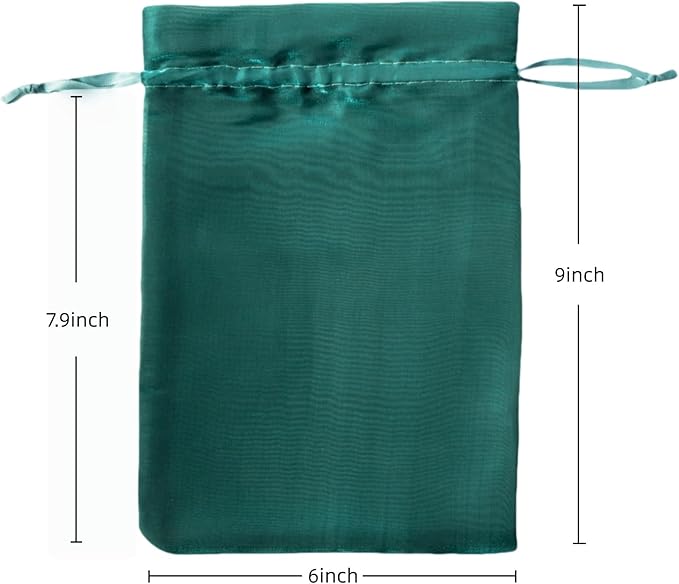 QIANF 20 Pcs Dark Green Small Organza Bags 6X9 inch for Wedding Favors with Drawstring, Mini Mesh Gift Bags Jewelry Pouch for Candy Bridal Shower Party Favor Baby Shower Christmas