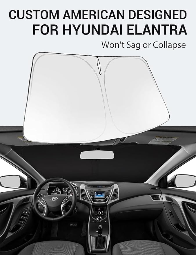Proadsy 2025 Upgrade Windshield Sun Shade Custom Fit 2011-2016 Hyundai Elantra Foldable Front Sunshade Protector Sun Visor Blocks UV Rays Keep Car Cooler