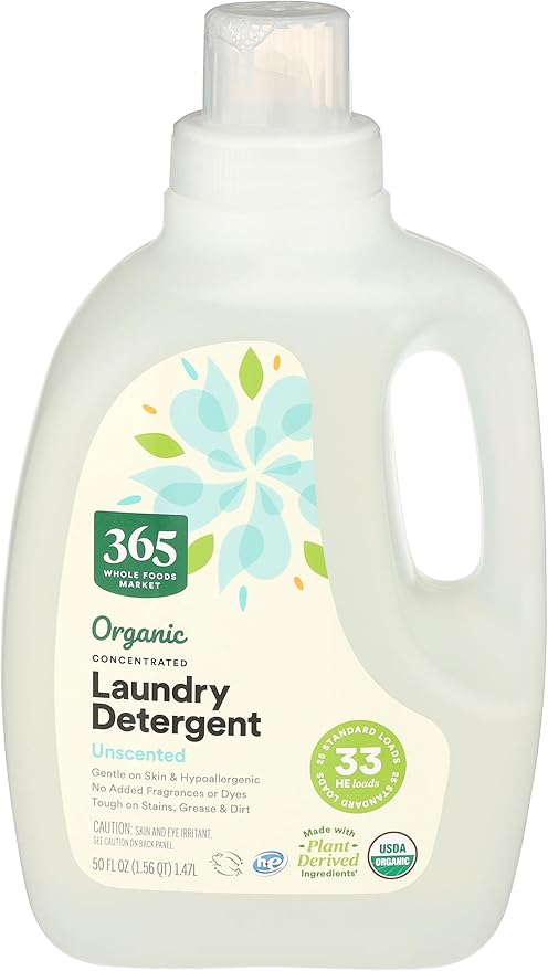 365 by Whole Foods Market, Organic Concentrated Laundry Detergent, Unscented, 33 HE Loads, 50 Fl Oz
