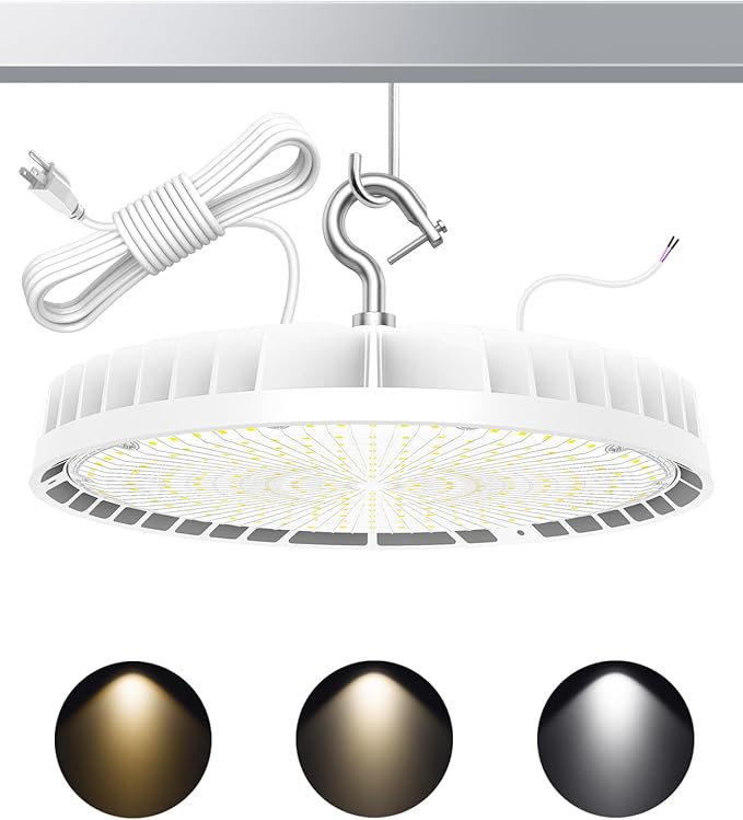High Bay LED Lights UL DLC Listed Adjustable 240W/190W/140W 3000K/4000K/5000K Dimmable UFO LED Shop Light for Gym Factory Warehouse