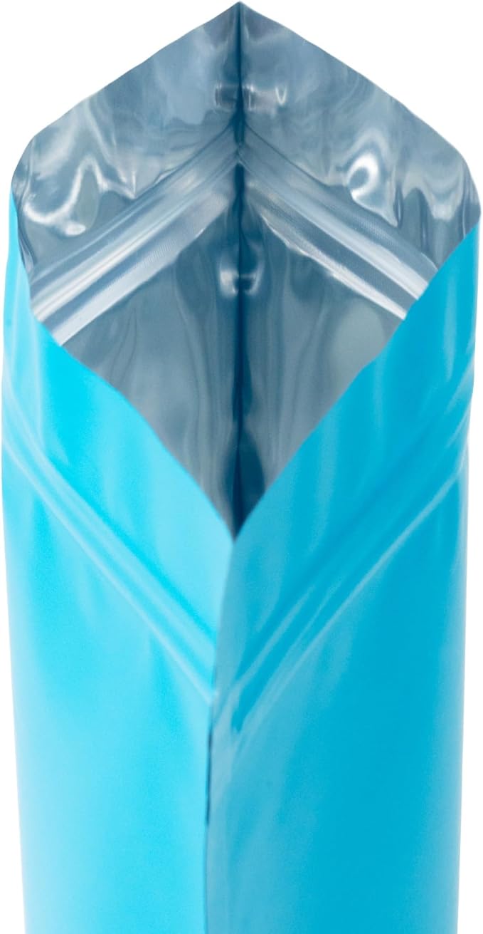 4CP 100 Pcs Blue Zipper Smell Proof Bags with Window, 6.3x9.5 Inch Stand Up Foil Pouches for Food Selfsealing Storage, Reusable Bag for Packaging Small Business, Cookies, Nunt, Candy