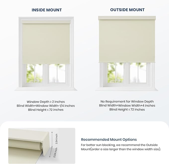 100% Blackout Roller Shades Cordless Blinds for Indoor Windows,Free-Stop Window Shades Pull Down,Thermal Insulated Fabric UV Protection,Blackout Window Guard Blinds for Home,Office,Ivory,52" W x 72" H
