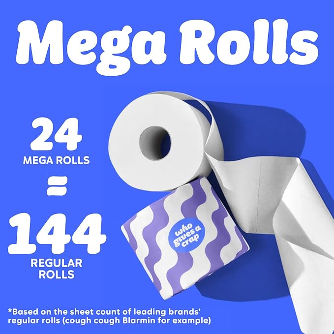 Who Gives A Crap | 100% Recycled Toilet Paper, 24 Rolls, 330 Sheets, Biodegradable & Ecofriendly, Soft & Strong, Virgin Tree Free, Bulk Toilet Paper