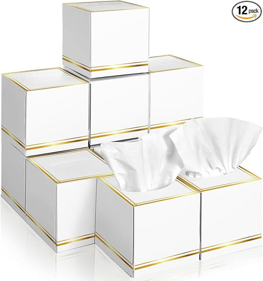 12 Pack Facial Tissues Cube Boxes Face Box 600 Sheets 3 ply Soft Paper Square Tissues Bulk for Car Pocket Toilet Household Bedroom Family(White)