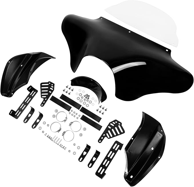 TCT-MOTORPARTS ABS Front Outer Batwing Fairing Windscreen w/Mount Blacket Fit For Harley Touring Softail Dyna Road King 1994-2016 Fat Boy Street Bob Yamaha V Star 650 1100 classic Suzuki