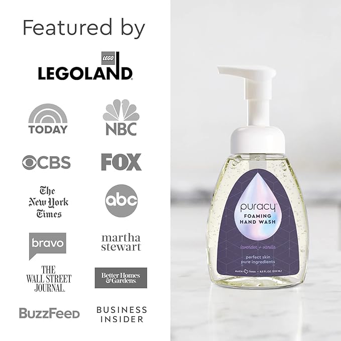 Puracy Foaming Hand Soap - Plant-Powered Natural Hand Soap As Seen on TikTok, Non-Toxic, Sulfate-Free Liquid Soap, Moisturizing Foam Handwash Liquid (Lavender & Vanilla, 12 fl oz, 3-Pack)