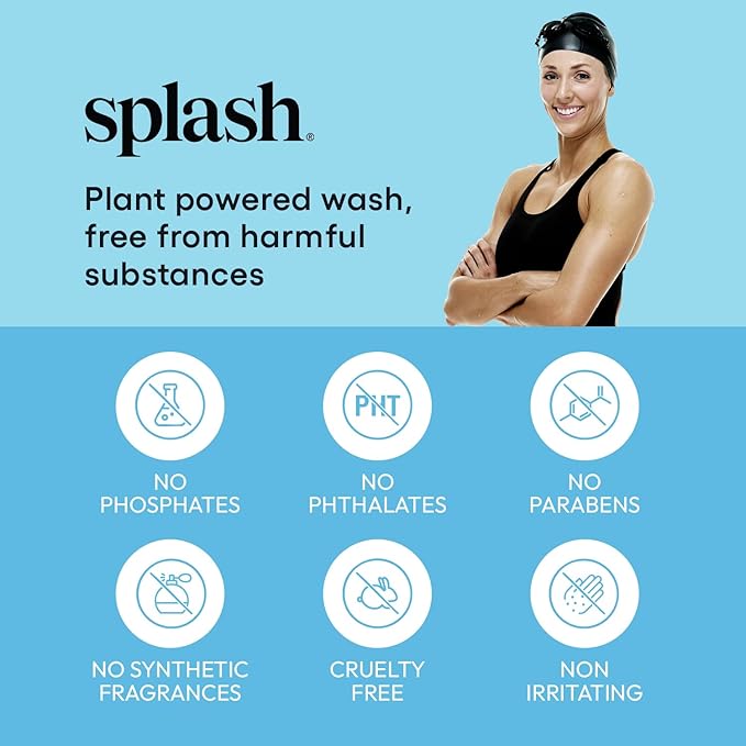 Splash All Natural Laundry Detergent, Liquid Laundry Detergent, Chlorine Neutralizer Swimsuit Wash, Hypoallergenic, Gentle & Color Safe Formula, High Efficiency (HE) Compatible Wash, 9.5 fl oz, 1 Pack