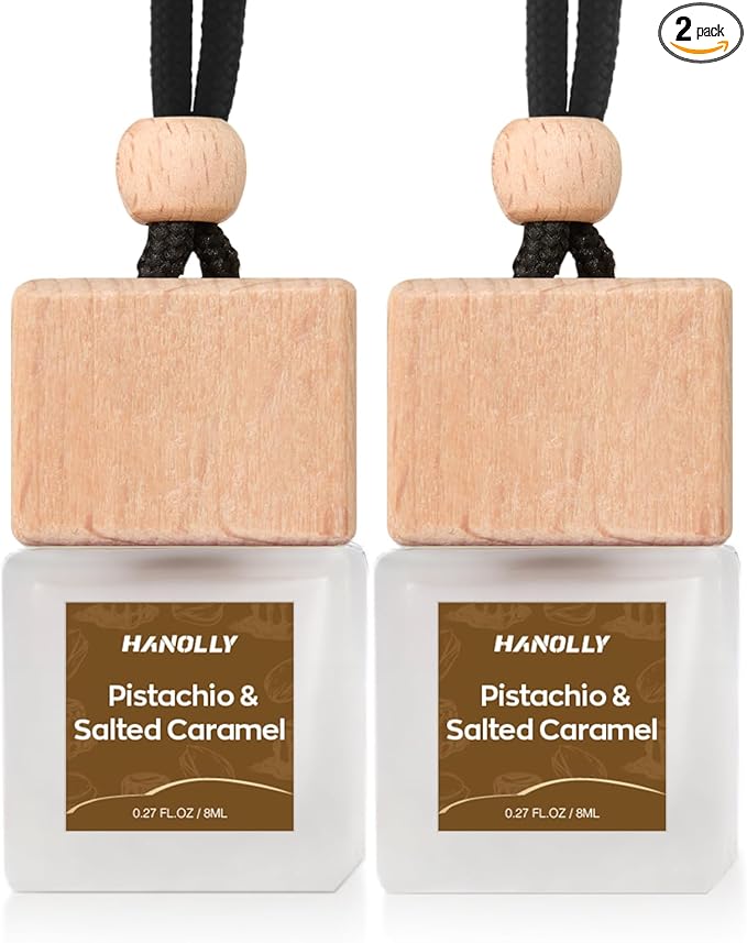 Car Air Freshener Hanging 2 Pack – Pistachio & Salted Caramel Car Essential Oil Diffuser Scent, Fall Car Air Freshener for Women and Men, Lasting up to 45 Days.0.27 FL OZ/8ML