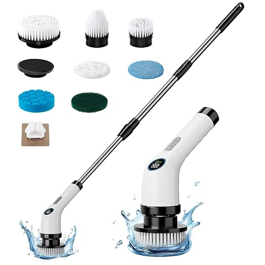 Electric Spin Scrubber with 8 Brush Heads – HIMAAT IPX7 Waterproof, Adjustable Extension Handle & LCD Display – Powerful Cleaning Brush for Bathroom, Kitchen, Tile, Grout, and Shower