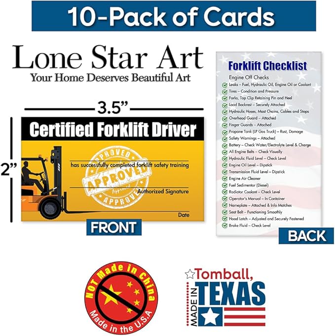 Forklift Operator Safety Training Cards - 10 Cards - Forklift Driver Card - Operator Safety - Wallet Forklift Training Card (1 pack of 10 cards)