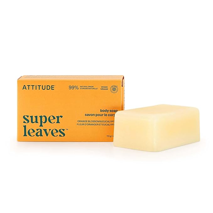 ATTITUDE Body Soap Bar, Natural Origin, Protects and Softens Dry Skin, Watercress, Indian Cress & Olive Oil, EWG Verified & Vegan, Orange Blossom & Eucalyptus, 4 Oz