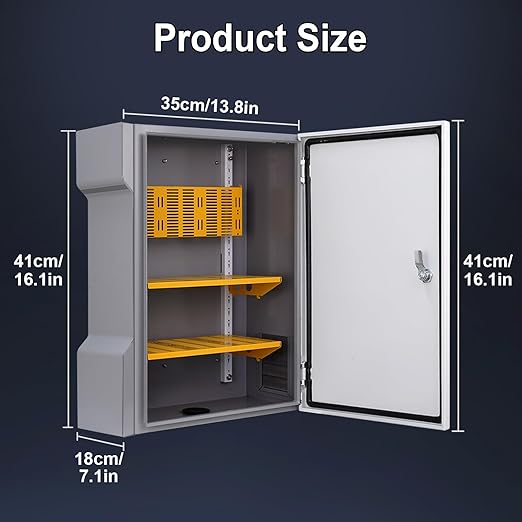 Waterproof Electrical Enclosure 16.1"x13.8"x7.1", Outdoor Electrical Box Weatherproof, Vented Electrical Junction Box Iron Electric Project Box with Reinforced Lock (Grey Iron)