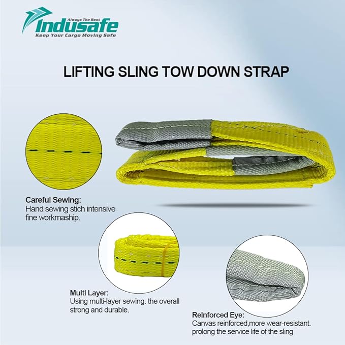 2”x6FT Lift Sling Straps, 2 Ply Polyester Rigging Straps, 6200LBS Load Capacity Flat Eye-Eye Web Sling for Hoist, Tree Stumps, Heavy Duty Cargo
