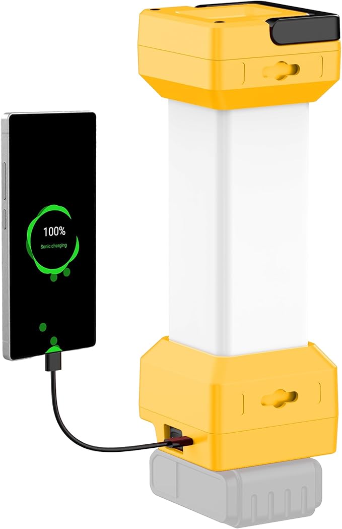 2900LM LED Work Light for Dewalt 20V MAX Battery, 360° Portable Camping Light with USB-C 20W Fast Charging, Dual Brightness, Shockproof, Low-Voltage Protection (Battery Not Included)
