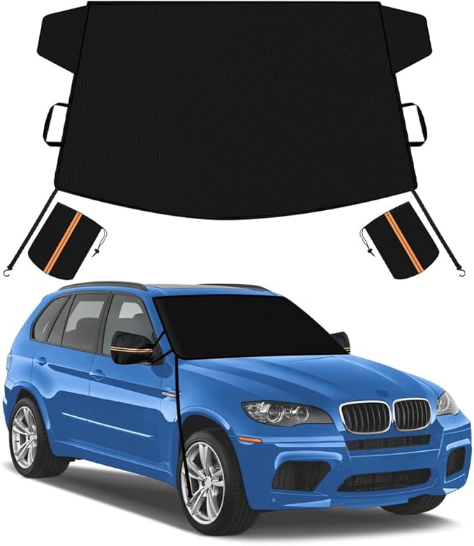 METOWARE Car Windshield Cover for Ice and Snow, Heavy Duty 600D Oxford Fabric Windshield Snow Cover, Waterproof Windshield Frost Cover with Side Mirror Cover for Most Cars, SUVs (69"x42")