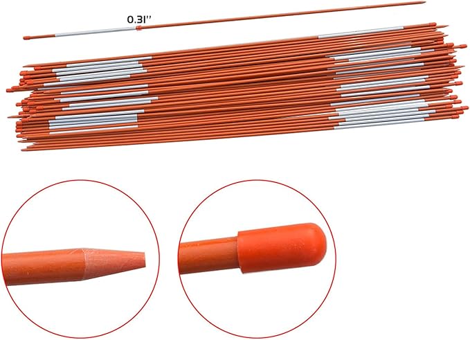 50-Pack 48Inch Driveway Markers Snow Stakes 5/16Inch Diameter Orange Reflective Markers Fiberglass Poles with Reflective Tape for Easy Visibility at Night