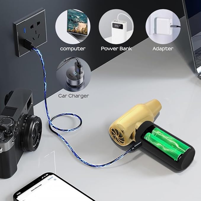 Compressed Air Duster - Electric Duster for Hair Barber, 3 Gear Mini Portable Jet Dry Air Blower, Cordless Vacuum Cleaner, for PC, Office,Salon, Fan, Laptop, Keyboard, Car -Black Gold