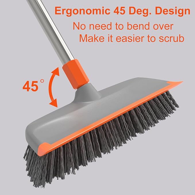BITOPE Deck Scrub Brush with Long Handle, Heavy Duty Floor Scrubber with Stiff Bristles,Garage Concrete Cleaner Tool for Cleaning Tile Patio Outdoor Porch Indoor Kitchen Shower Bathroom