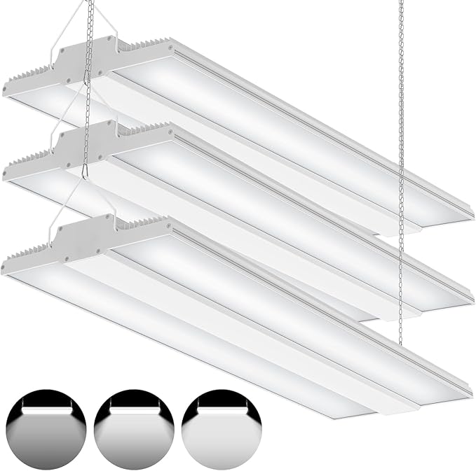 3 Pack 400W High Bay LED Lights 60,000LM, 2.22FT LED Warehosue Light UL DLC Listed, 5000K Linear Hanging Shop Fixture Dimmable 0-10V, Commercial High Bay Light for Workshop Garage Factory, AC100-277V