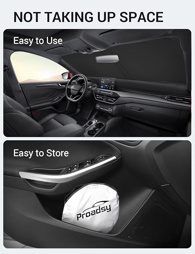 Proadsy Custom Fit 2012-2018 Ford Focus S, RS, ST, SE, SEL, Titanium, Electric Sedan Hatchback Windshield Sun Shade 4-Layer Foldable Front Sunshade Protector Sun Visor Blocks UV Rays Keep Car Cooler