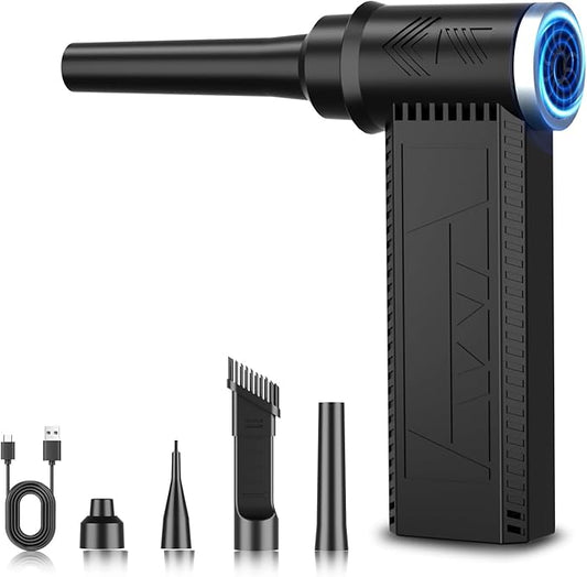 Cordless Electric Air Duster: 120,000 RPM High-Speed 4-Speed Adjustable Blower, Rechargeable Battery-Powered Dust Cleaner for PC Keyboards, Electronics, Cars & Outdoor Use (deep Black)