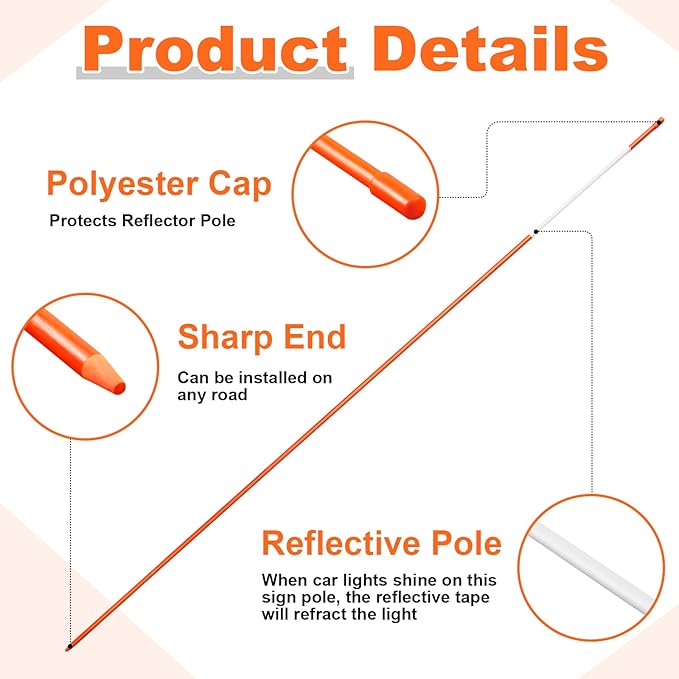 500 Pcs 48 Inch Driveway Marker Driveway Reflectors 1/4 Inch Dia Plow Stakes Reflective Driveway Markers Poles Fiberglass Snow Stakes with Reflective Tape for Easy Visibility