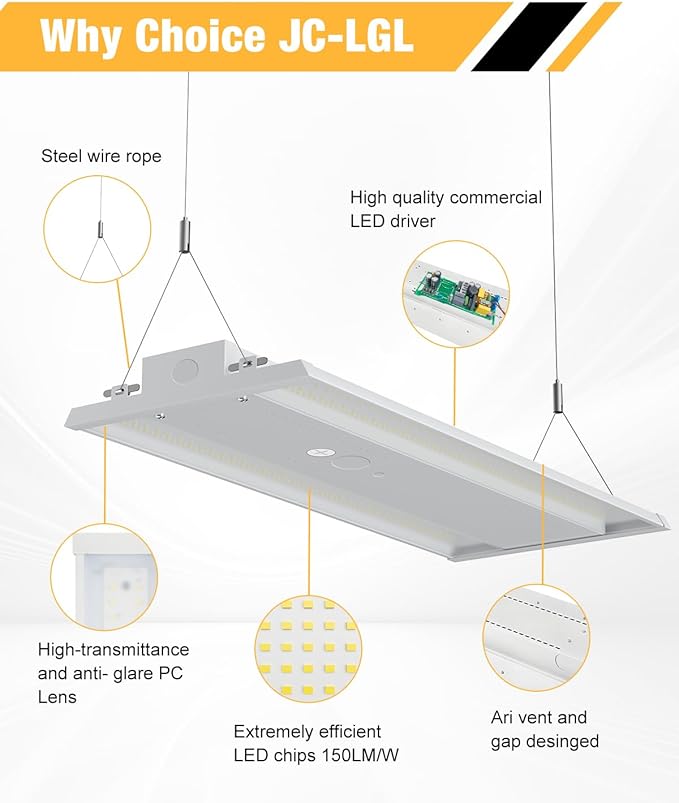 300W LED Linear High Bay Light, 45000LM LED Linear Shop Light Commercial 120-277V, 5000K High Bay Lights for Warehouse, Garage Factory, UL Listed, 5 Years Warranty, White