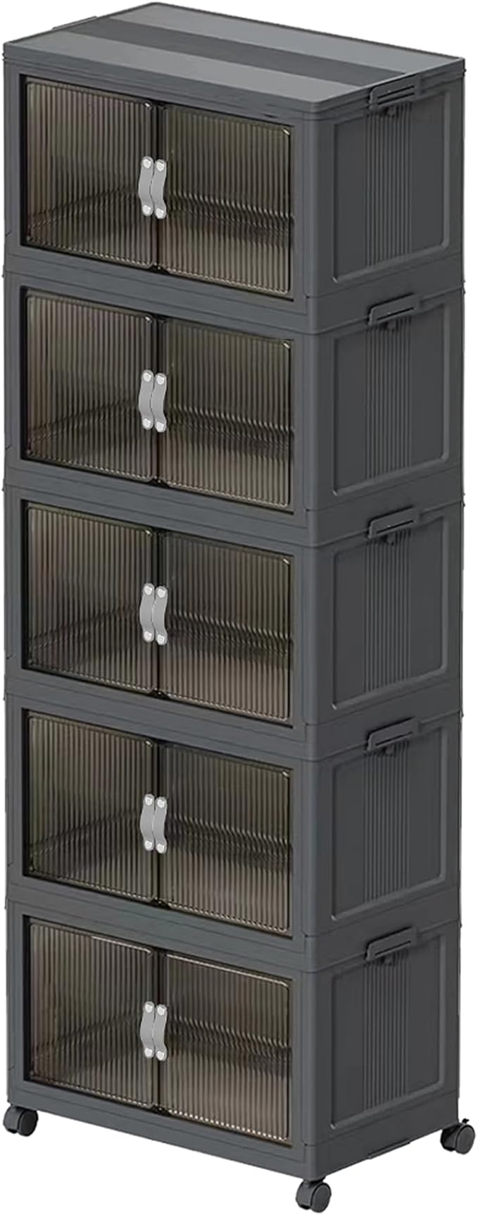 Collapsible Storage Bins with Lids Black Stackable Plastic Organizers for Clothes, Decor, Craft Supplies & Home Storage (5 racks, 30 Gal/rack)