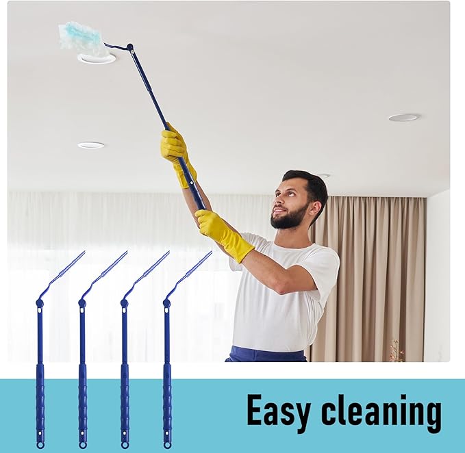 4 Pcs 3 ft Replacement Handles Compatible with Swiffer Duster Refill Adjustable Length Handles Duster Refill Extended Handle Removal Duty (Blue)