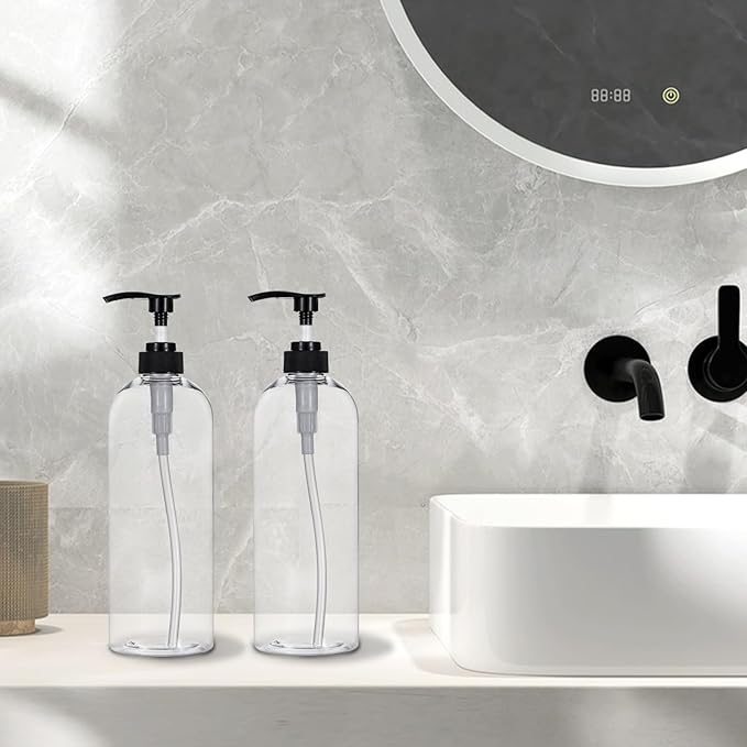 Yebeauty Pump Bottle Dispenser, 33.8oz 1000ml Empty Plastic Shampoo and Conditioner Dispenser, Refillable Shower Soap Dispenser Pump Bottle Containers for Bathroom Kitchen, 2 Pack Clear