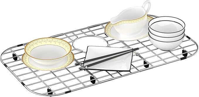 Sink Grid Protector 26" x 14" for Kitchen,Sink Rack with Rear Drain Hole and Corner Radius:3-1/2",Metal Sink Bottom Grate for Single Bowl,304 Stainless Steel,Rust Resistant