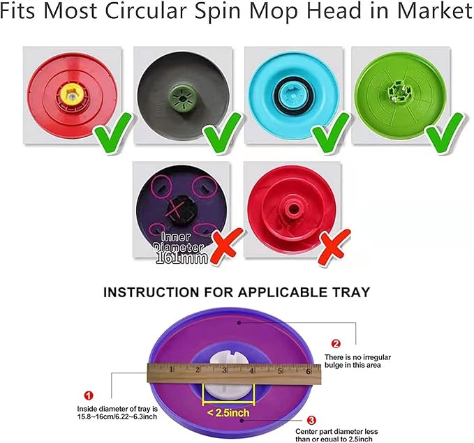 Replacement Microfiber Mops Head, Compatible for Hurricane Spin Magic Mop Head, fits 6.36‘’ Standard Replacement Round Spin Mop Heads,Inner Hole 2.5'' Only (3 Pack)
