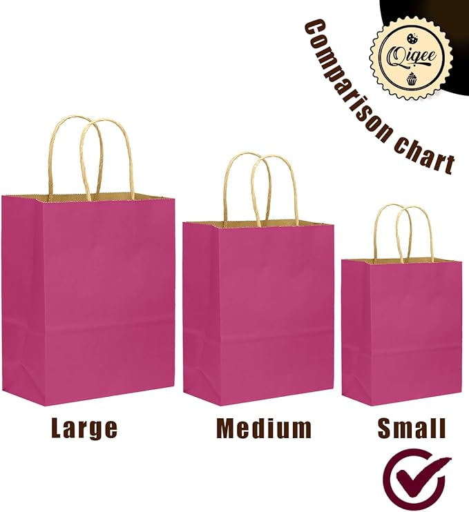 qiqee 32-Packs Rosy Paper Gift Bags with Handles Bulk 8.26"×6"×3.15" Small Size Gift Bags Multiple Use（Small Size）