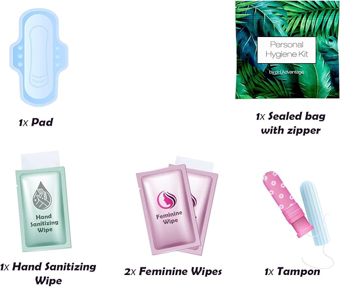 Green Fern Style Menstrual Kit All-in-One 50 Pack | Convenience on The Go | Period Kit Pack for Travelling, Tweens & Teenagers or just When You’re Out | Individually Wrapped Feminine Hygiene Product…