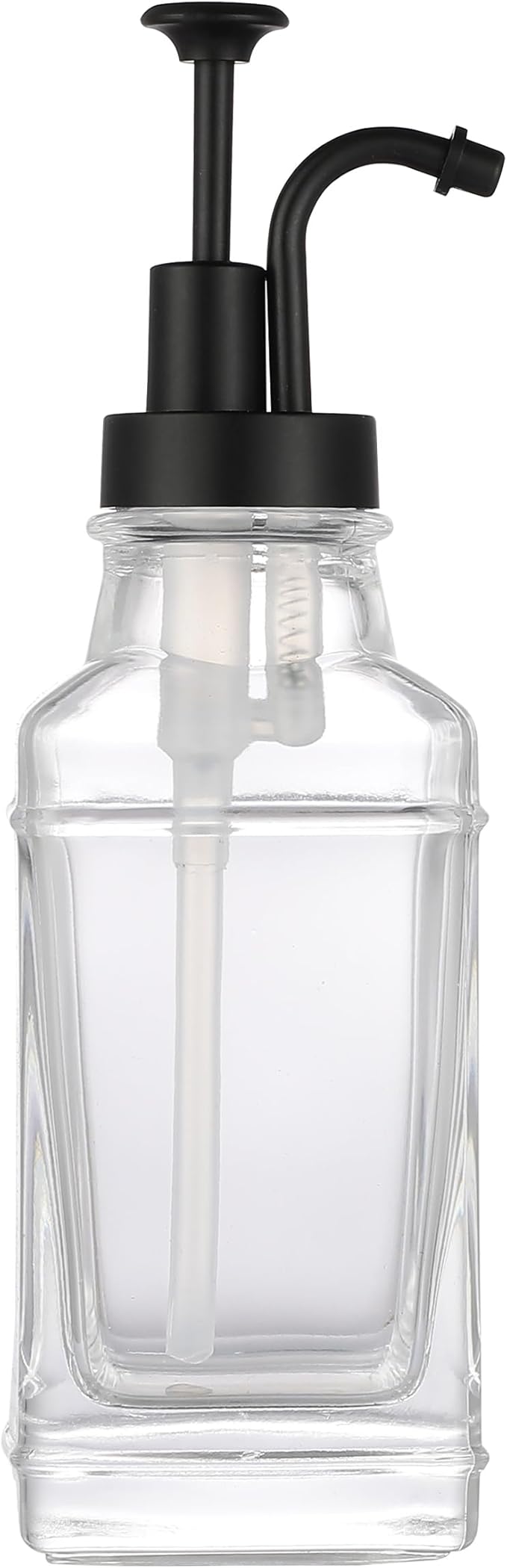 Clear Glass Soap Dispenser with Matte Black Dispenser Pump, Modern Refillable Pump for Bathroom, Kitchen, or Office, Elegant Accent Piece for Interior Decoration