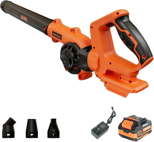 COMOWARE Leaf Blower Cordless, 210 CFM & 3 Speed Levels, Electric Cordless Leaf Blower with 4.0Ah Battery, 270° Adjustable Handle, 3 Nozzles, Blowers for Lawn Care, Yard, Blowing Leaves, Dust, Snow