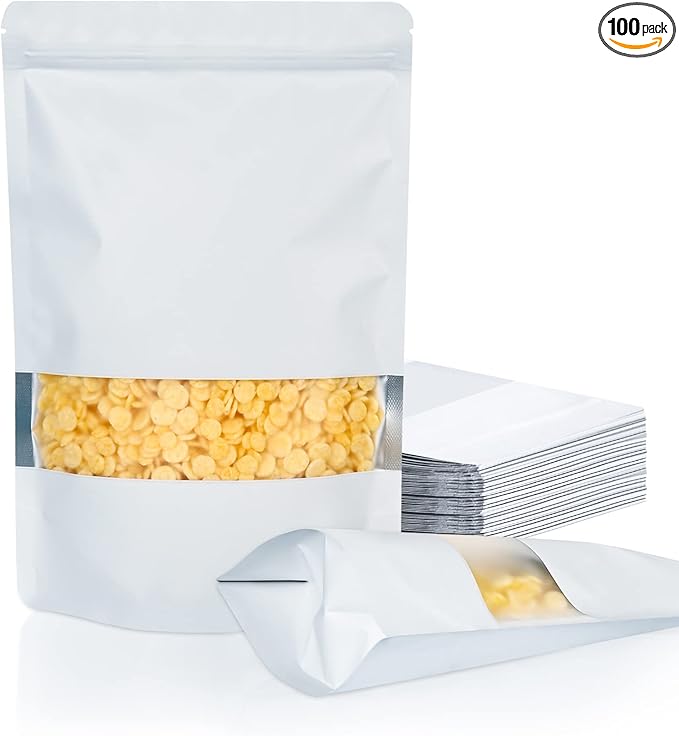 FireKylin 100 Pack Smell Proof Bags 5.9" x 8.6", Resealable Bags with Matte Window, Foil Pouch Stand Up Sealable Bags for Packaging（White）