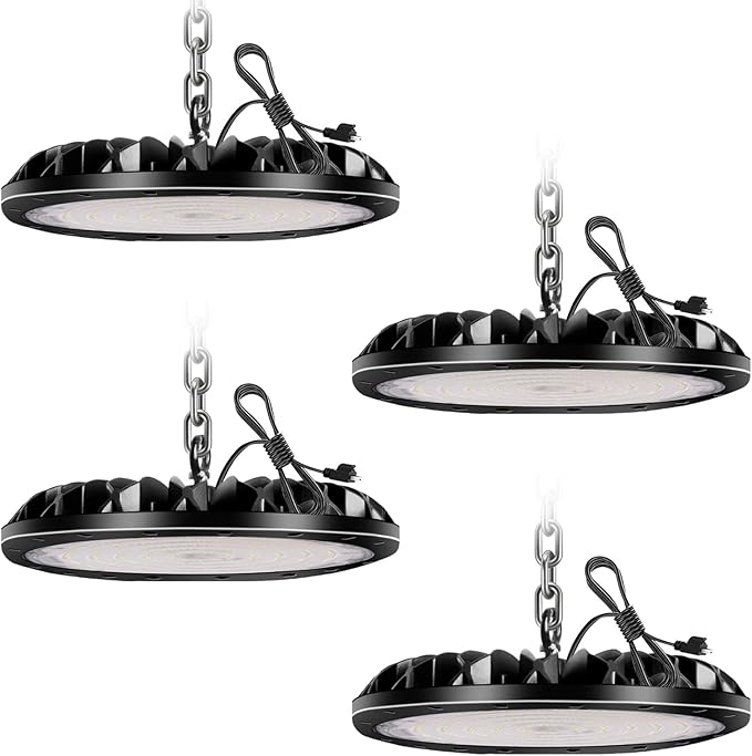 200W 20000LM UFO LED High Bay Light, 4 Pack Non-Dim High Bay LED Shop Light, 6000K Commercial Lights, IP65 Waterproof Industrial Bay Lighting for Shop/Garage/Warehouse