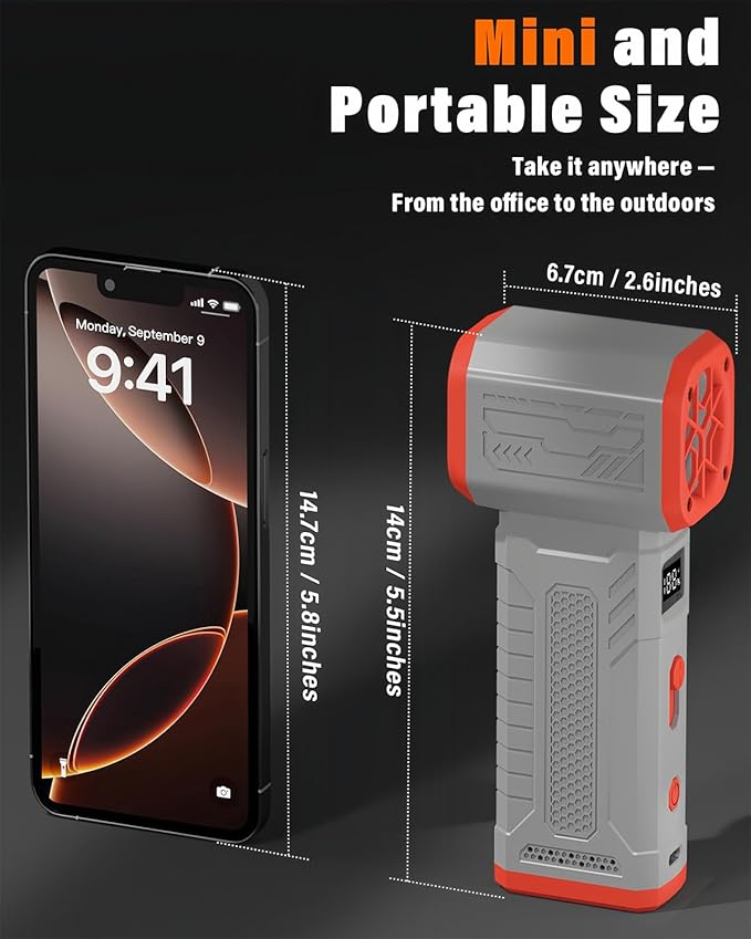 Compressed Air Duster, 130K RPM Powerful Cordless Electric Mini Blower with Display, 10-Gear Adjustable Jet Fan with Fast Charging, Rechargeable Air Blower for Home, Outdoor and Car (Gray, Blow)