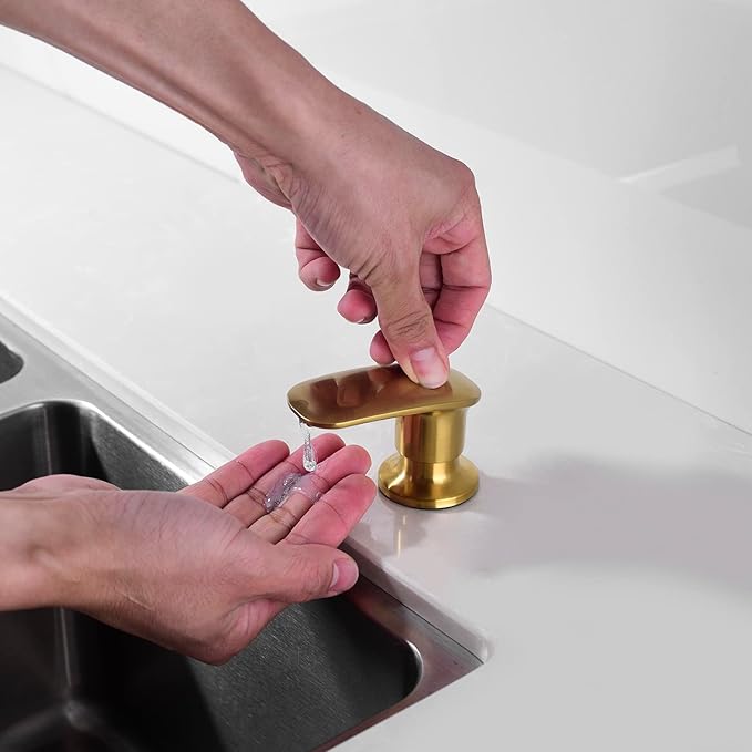 Brushed Gold Soap Dispenser - Stainless Steel Kitchen Sink Pump with 17 OZ Capacity - Durable Zinc Alloy Nozzle for Hand Soap, Dish Soap, and More