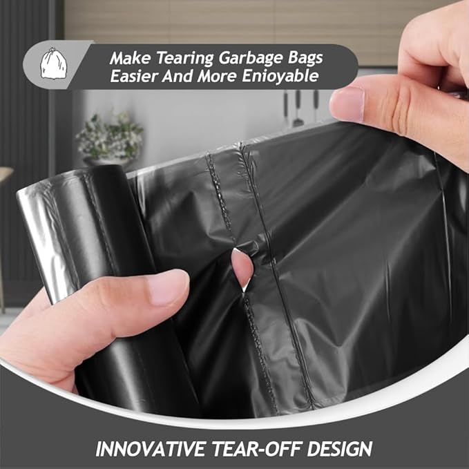 Medium Black Trash Bags 8 Gallon 330 Counts Strong Garbage Bags by Teivio,Waste Basket Trash Bags,Bathroom Trash Can Bin Liners, Plastic Bags for home office kitchen