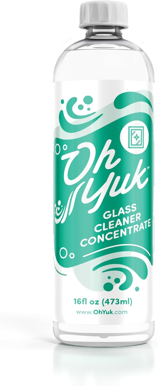 Oh Yuk Glass Cleaner Concentrate - Makes 4 Spray Bottles | Streak-Free Shine for Windows, Mirrors, and Shower Glass | Vegan, Biodegradable – 16 oz Refill